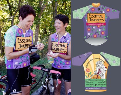 Short sleeve and sleeveless examples of the Essential Journeys Bicycle Jersey. Photo by rebecca d'angelo, courtesy Essential Journeys.