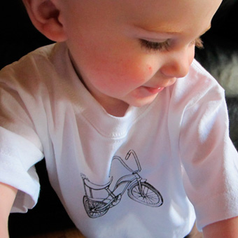 Banana bike illustration on t-shirt. Photo courtesy Roly Poly Crafts.